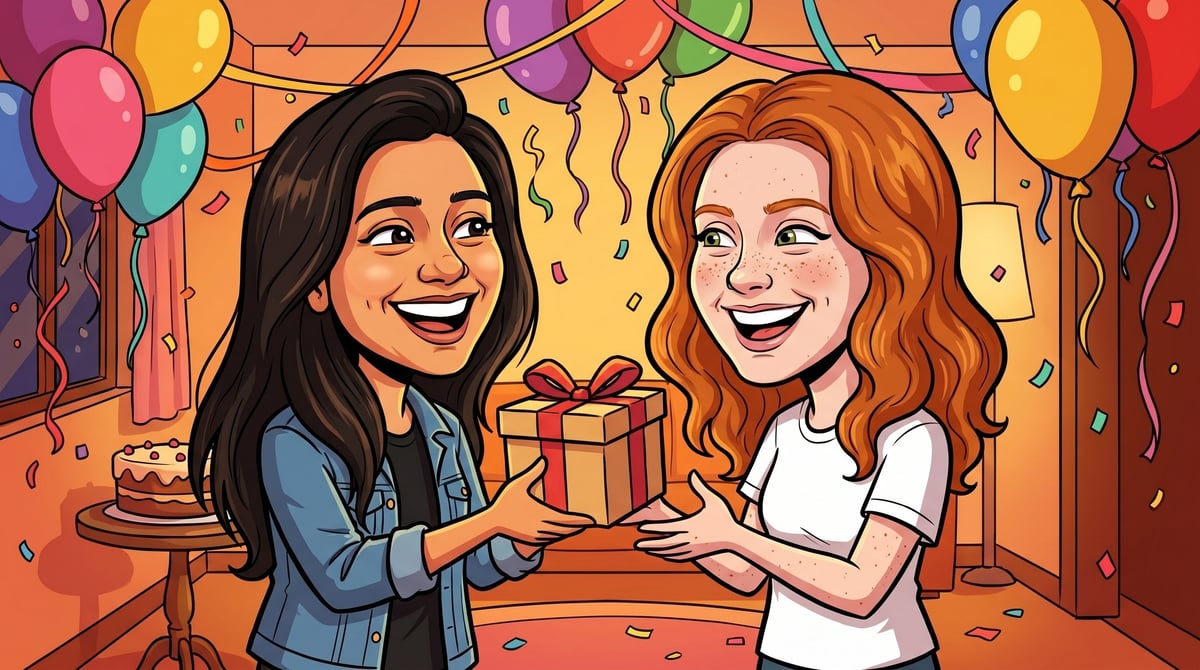 Personal gift page example with caricature duo hero